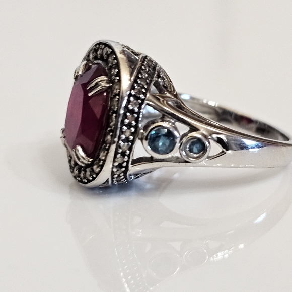 Genuine Rarities Carol Brodie Ruby, Champagne Diamonds & Blue Topaz Sz 7.75 - Picture 3 of 17
